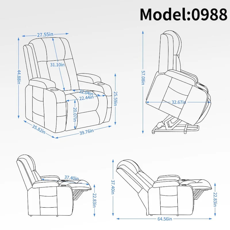 Lazy Boy Power Lift Recliner Chair, Modern Single Motor Massage Sofa Chair with Lumbar Heating, USB Charging Port, Cup Holders - image 7