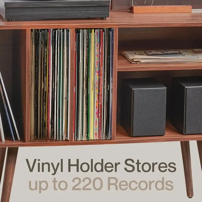 Vinyl Record Player Stand with Built-in Charging Station - Dimensions: 31D x 26W x 15H - image 4