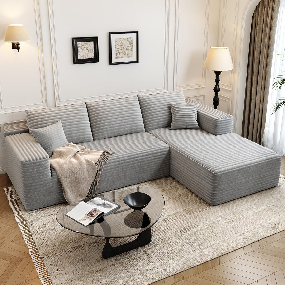 107.5" Cloud Modular Sectional Sofa Couch with L-Shape Chaise,Modern Minimalist Upholstered Couches for Living Room Bedroom,Deep Seat Corner Couch .No Assembly Required (Black,Left Facing Chaise) - image 1