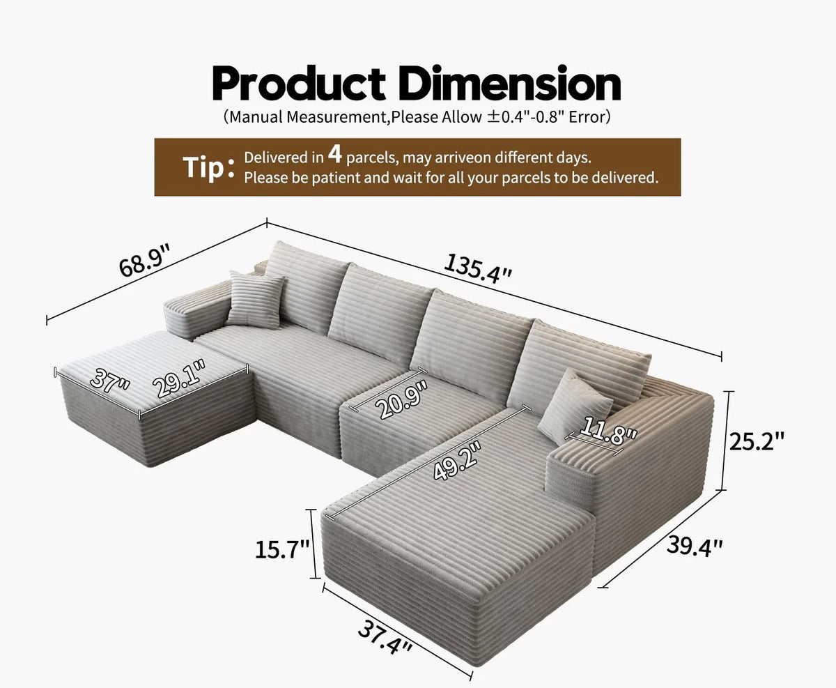 107.5" Cloud Modular Sectional Sofa Couch with L-Shape Chaise,Modern Minimalist Upholstered Couches for Living Room Bedroom,Deep Seat Corner Couch .No Assembly Required (Black,Left Facing Chaise) - image 40