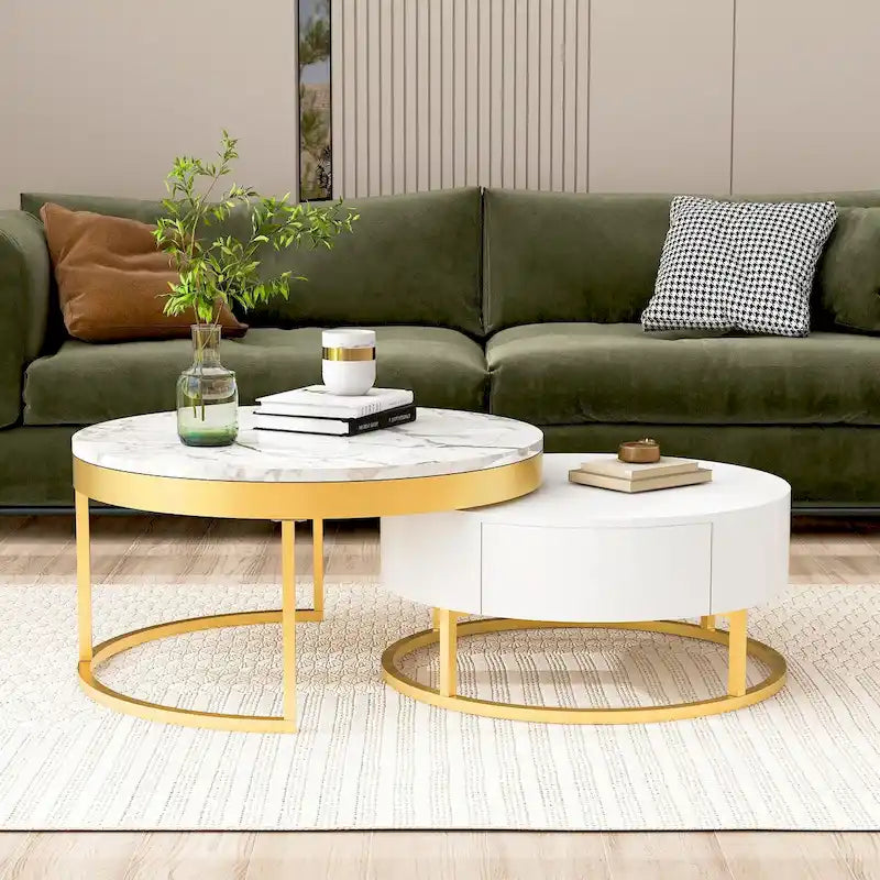 GEITIN Contemporary Round Nesting Coffee Table with Storage Drawers - image 2
