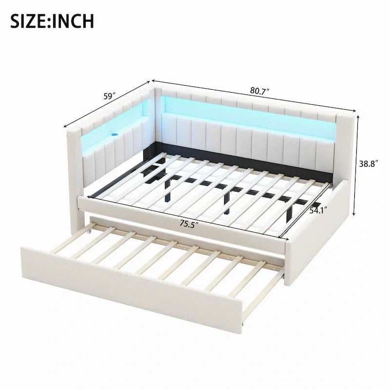 Upholstered Platform Bed with USB Ports & LED Lighting - Full/Twin Size Bed Frame with 2 Storage Drawers - Modern Bedroom - image 27