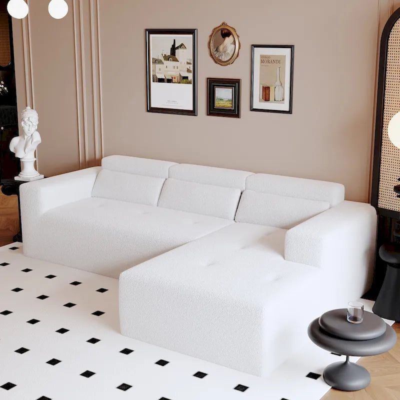 Christopher Knight Home - 109 Modern L-Shaped Modular Sectional Sofa in Teddy Fabric with Chaise and Pillows - image 6