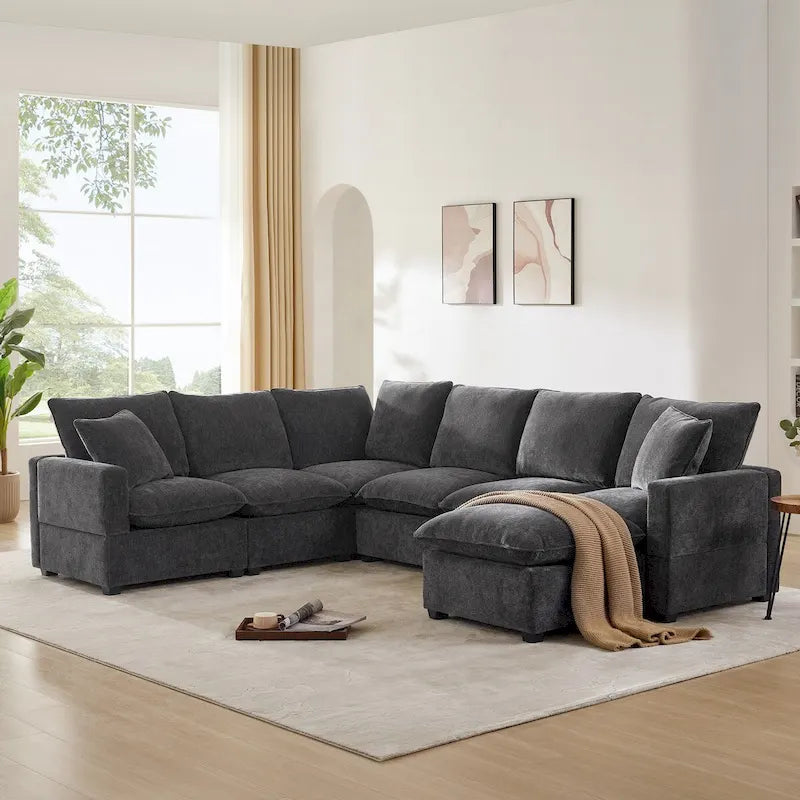 Nestfair Contemporary U-Shaped Modular Sofa Set - 7-Seater Chenille Sectional Couch with 2 Included Pillows - image 2