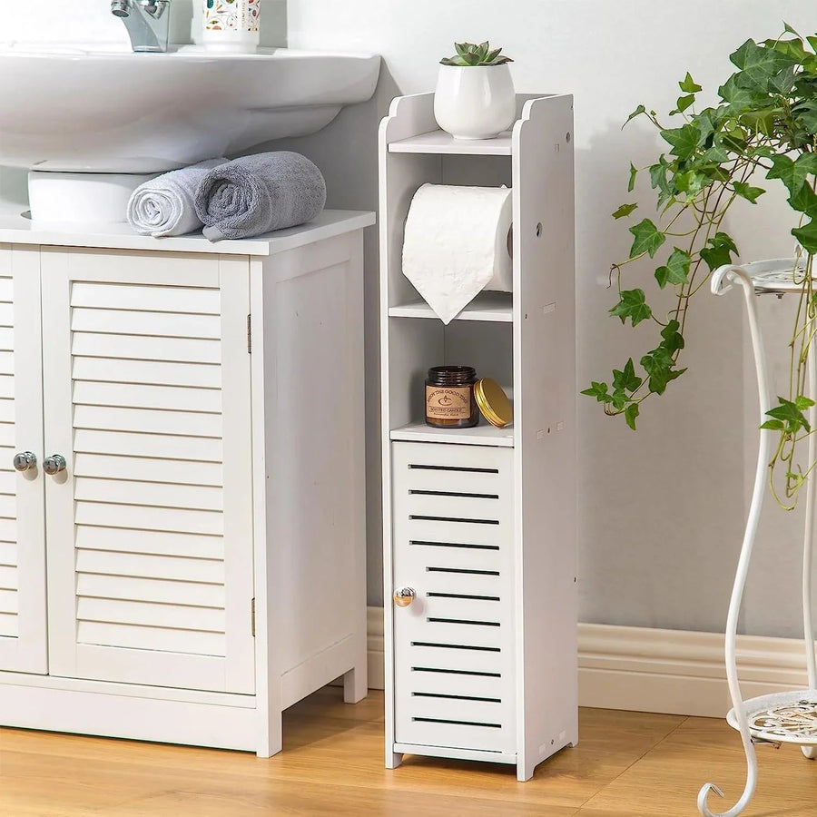 Toilet Paper Holder Stand, Storage Cabinet Beside Toilet for Small Space Bathroom - image 1