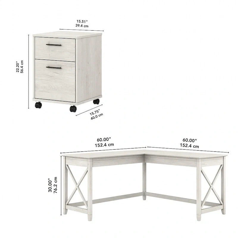 Bush Furniture Key West 60-Inch L-Shaped Desk with Rolling File Cabinet - image 46