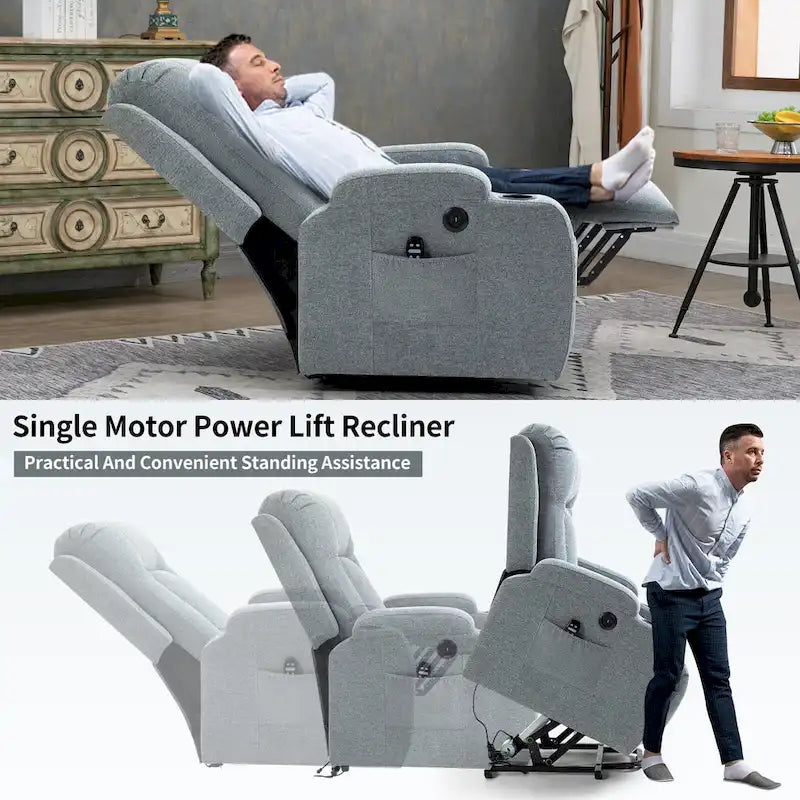 Lazy Boy Power Lift Recliner Chair, Modern Single Motor Massage Sofa Chair with Lumbar Heating, USB Charging Port, Cup Holders - image 32