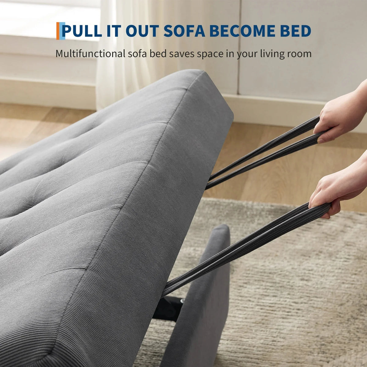 3 in 1 Convertible Sleeper Sofa Bed, Corduroy Futon Couches with Pull-Out Bed, Adjustable Backrest, Charging Port & Side Pockets, Modern Upholstered Sofa for Living Room, Guest Room - image 25