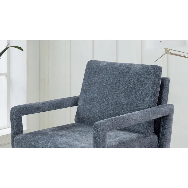 Soft Cushion Blue Chenille Upholstered Armchair - 25.98" Height - image 16