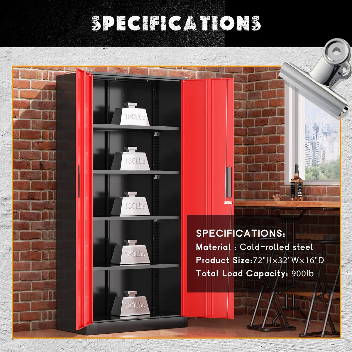 SOLAURA 71" Metal Garage Storage Cabinet with Locking Doors and Adjustable Shelves for Home, Office(Black) - image 17