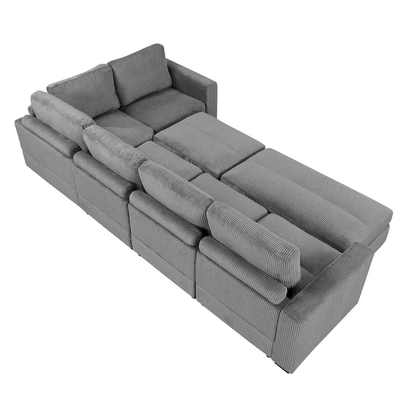 Corduroy Modular Sectional Sofa Bed with Recliner and 2 Movable Ottomans – Perfect for Living Rooms - image 18