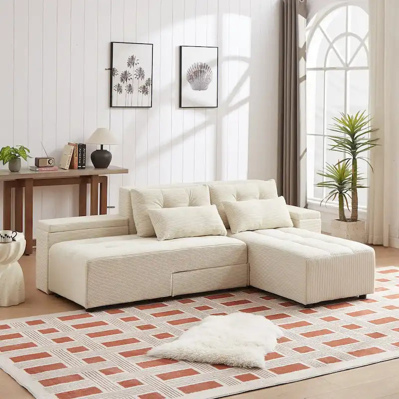Beige Modular Corduroy Sleeper Sofa and Sectional Set - Versatile 3-in-1 Design - image 1