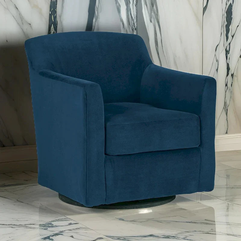 Leena Blue Velvet Swivel Accent Chair with Shelter Style Arms and Black Wood Base - image 6