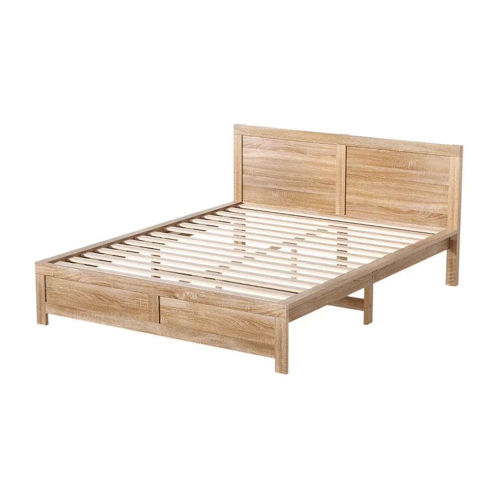 Artiss Bed Frame Queen Size Wooden Acacia Wood OATMEAL - image 1
