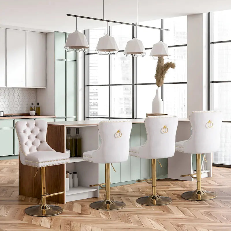 Contemporary Adjustable Thick Upholstered Swivel Counter Bar Stools - image 14