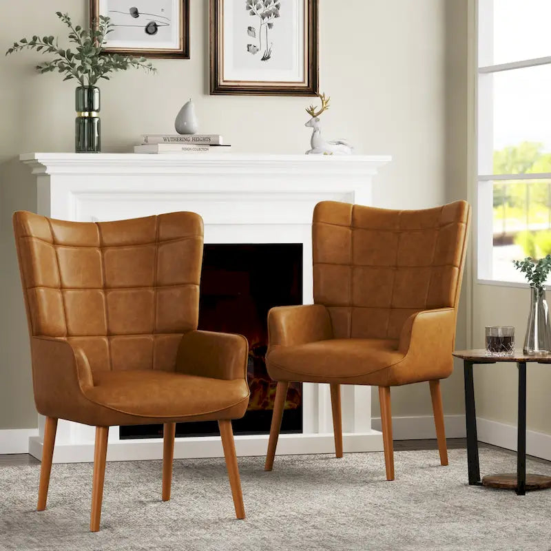 Set of 2 High-Back Tufted Accent Chairs in Cream, Brown, and Taupe - image 23