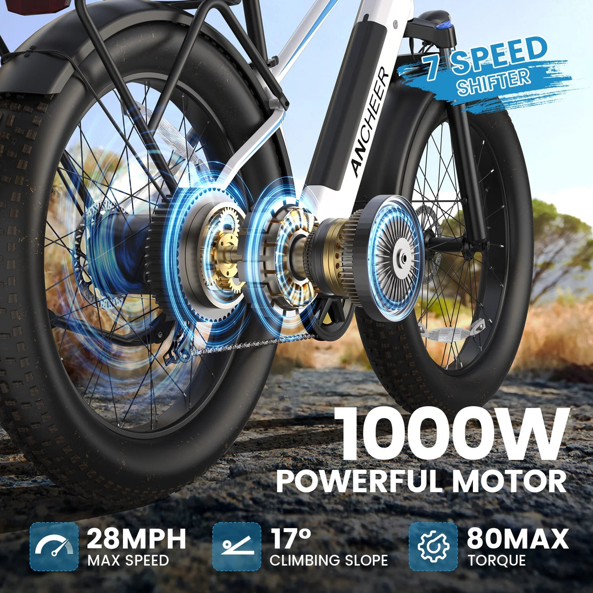 ANCHEER Electric Bike for Adults Peak 1000W Electric Bicycle 48V 15AH Battery Electric Bike 26" x 4.0" Fat Tire - image 17