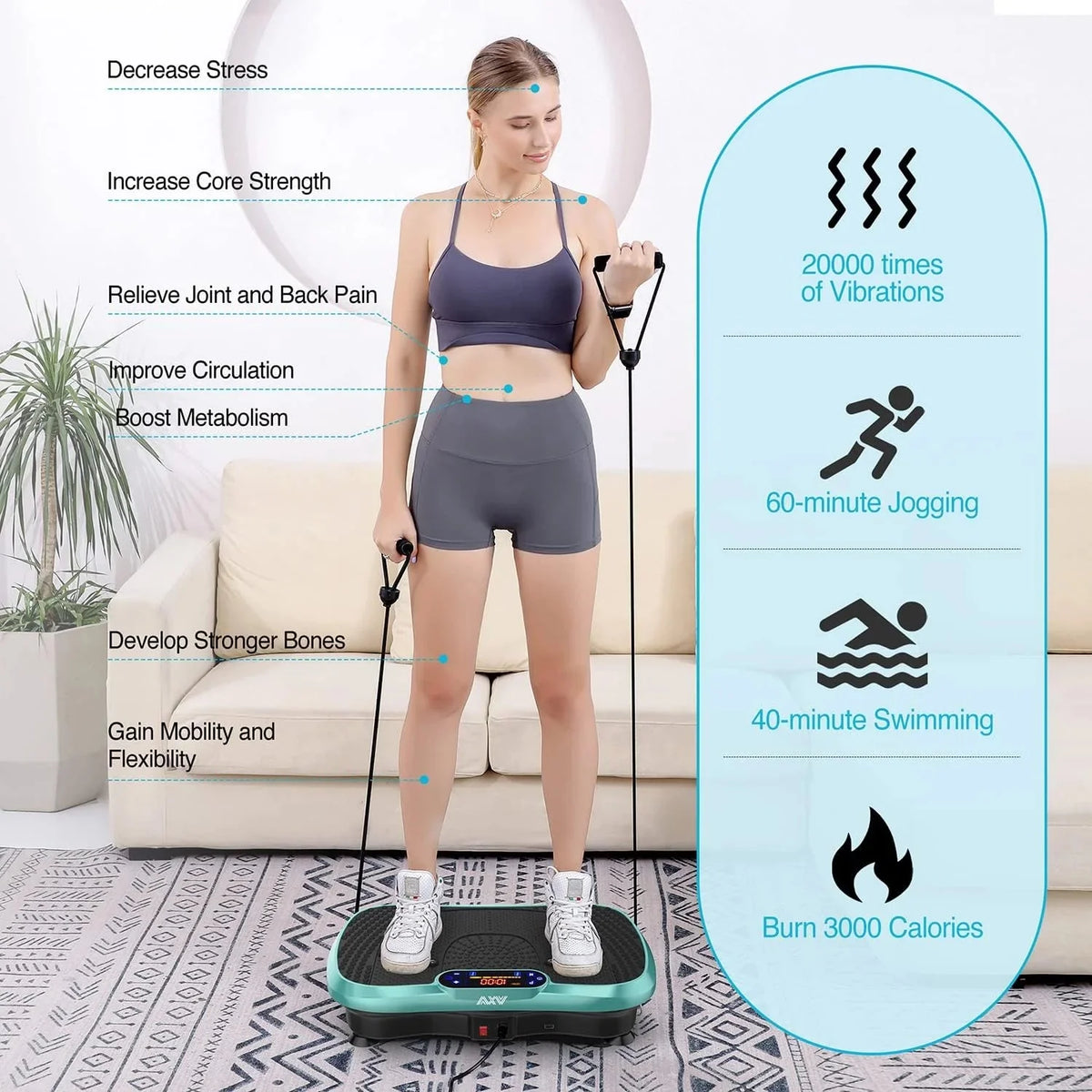 Vibration Plate Fitness Platform Exercise Machine Vibrating Lymphatic Drainage Shaking Full Body Shaker Workout Vibrate Stand Shake Board Sport Gym for Weight Loss Fat Burner for Women Men - image 40