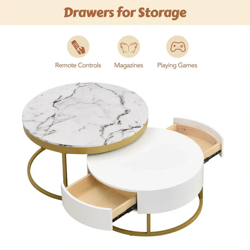 GEITIN Contemporary Round Nesting Coffee Table with Storage Drawers - image 4