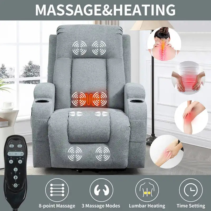 Lazy Boy Power Lift Recliner Chair, Modern Single Motor Massage Sofa Chair with Lumbar Heating, USB Charging Port, Cup Holders - image 29