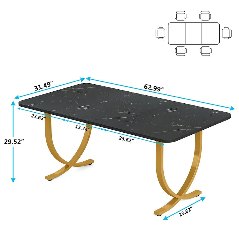 Modern 63-Inch Black Rectangular Dining Table for 4 to 6 People - image 9