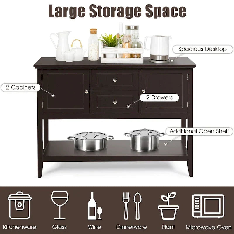 Modern Wooden Sideboard Buffet Cabinet with Drawers & Open Shelf - image 36