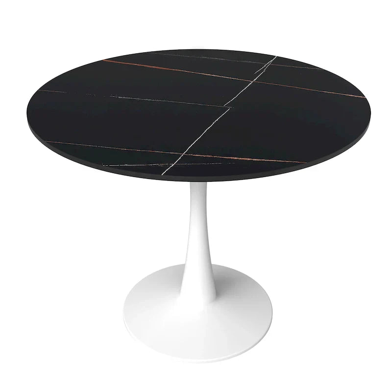 Bristol 35-Inch Round Dining Table for 4 with Sintered Stone Top and White Stainless Steel Pedestal Base - image 4