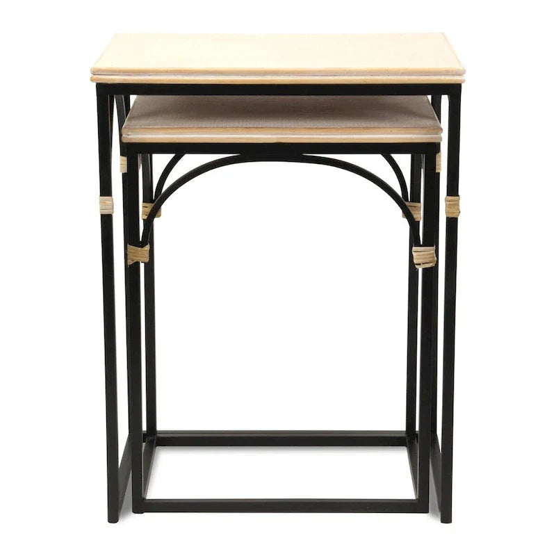Claudette Set of 2 Rectangle Side Tables with Rattan Accents in Wood and Metal - image 6