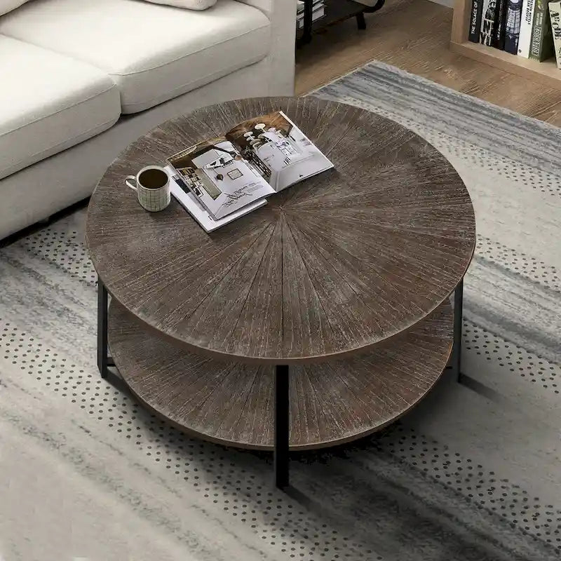 Two-Tier Round Coffee Table with Storage - image 1