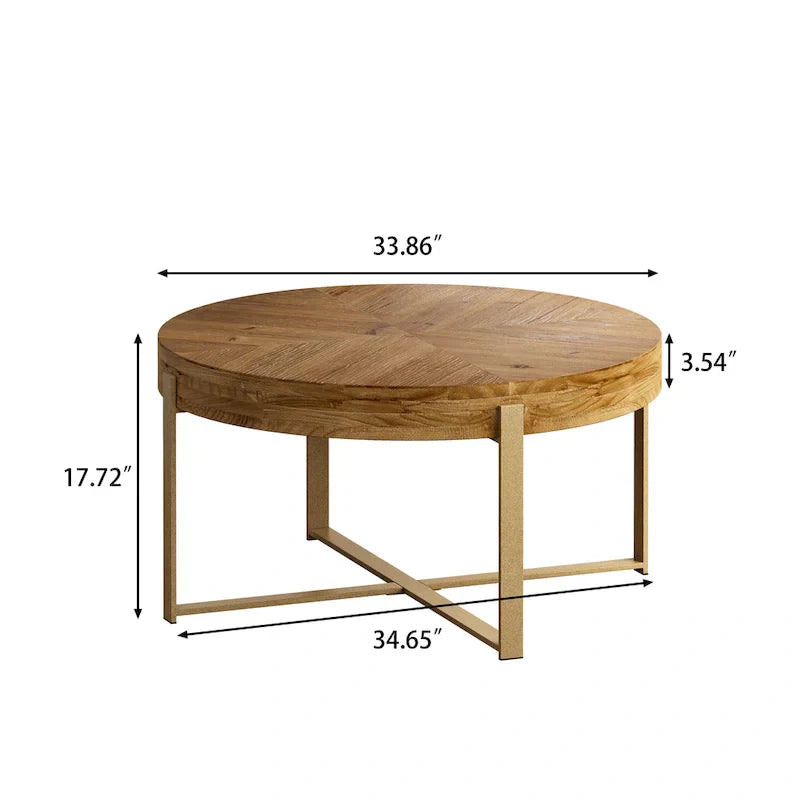 33.86" Modern Retro Round Coffee Table with Cross-Leg Base and Wooden Splicing Design - image 11