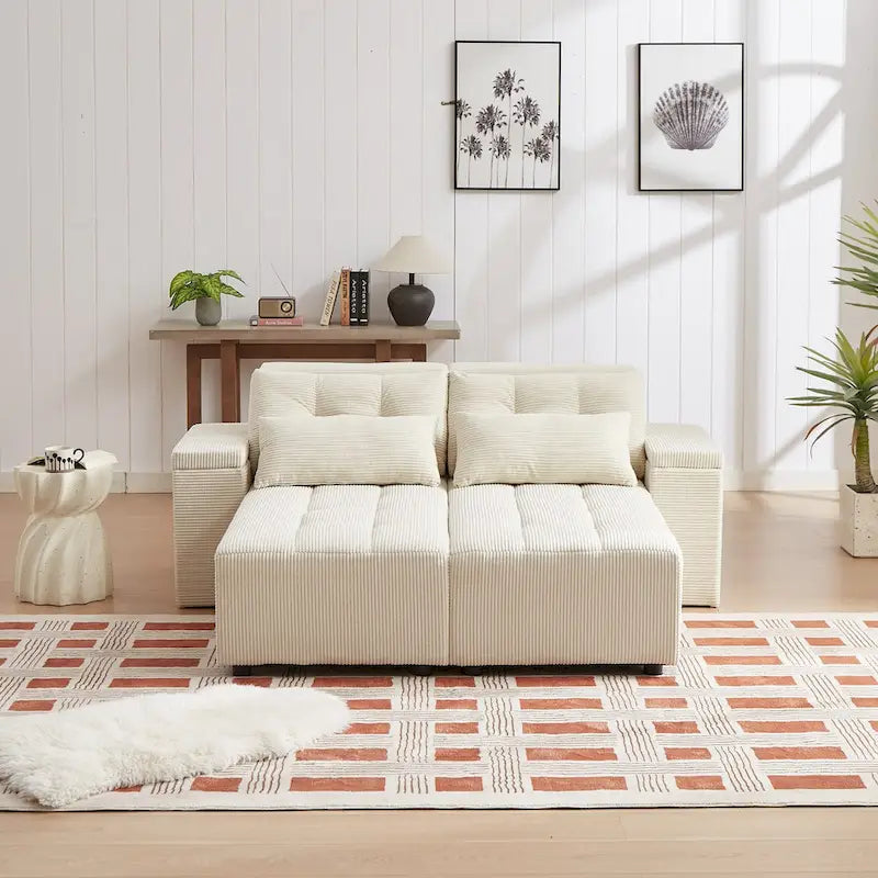 Beige Modular Corduroy Sleeper Sofa and Sectional Set - Versatile 3-in-1 Design - image 4