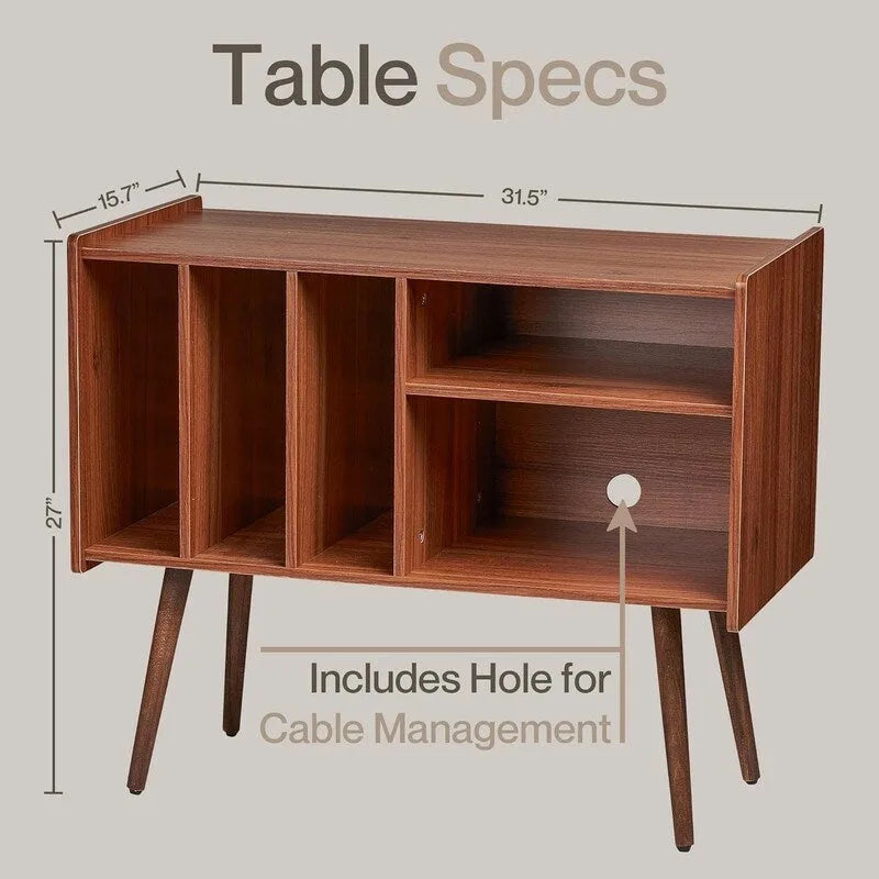 Vinyl Record Player Stand with Built-in Charging Station - Dimensions: 31D x 26W x 15H - image 16