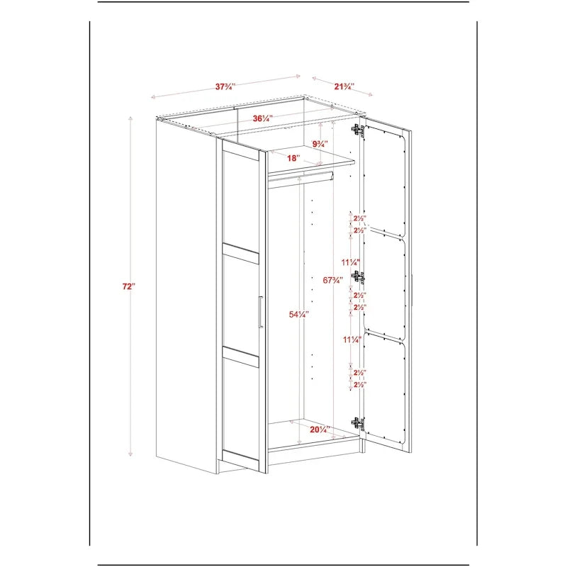 Palace Imports 100% Solid Wood 2-Door Urban Wardrobe Armoire with Solid and Mirrored Doors - image 9