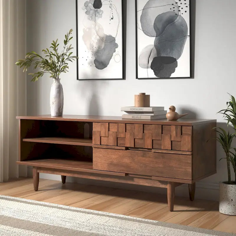 Bardolino 59-Inch Mid-Century Wood TV Stand with 2 Drawers - image 1