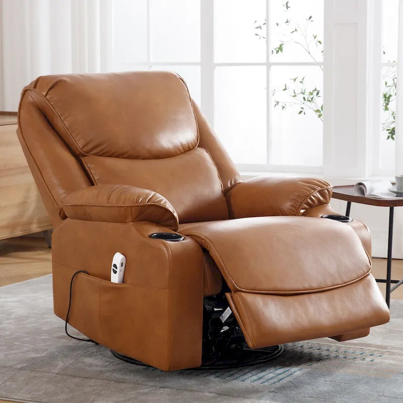 HOMYKA 34.2-Inch Wide Faux Leather Swivel Rocking Power Recliner Chair with USB Charging Port - image 9
