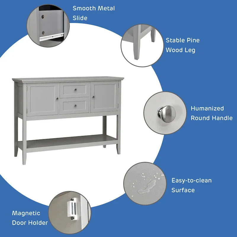 Modern Wooden Sideboard Buffet Cabinet with Drawers & Open Shelf - image 12