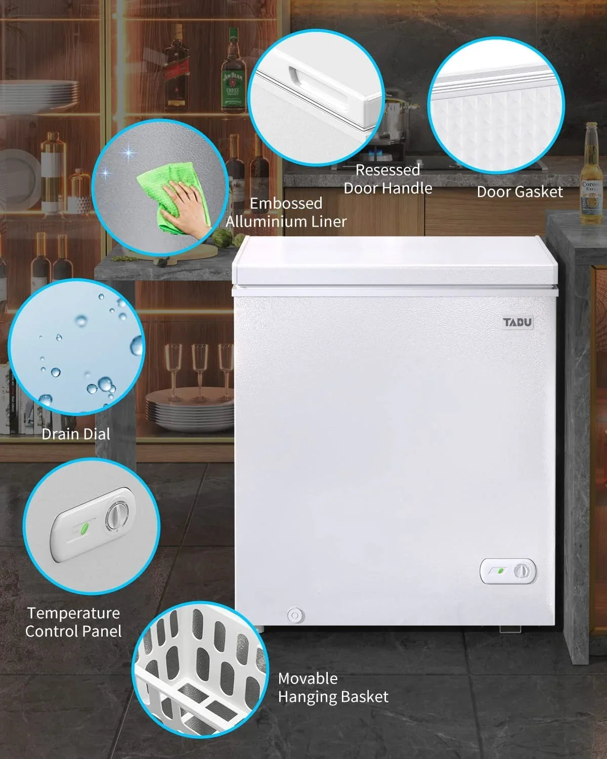 TABU Chest Freezer, 10.0 Cu ft Deep Freezer with Removable Basket, Adjustable Temperature, Compact Freezer with Top Open Door (White) - image 4