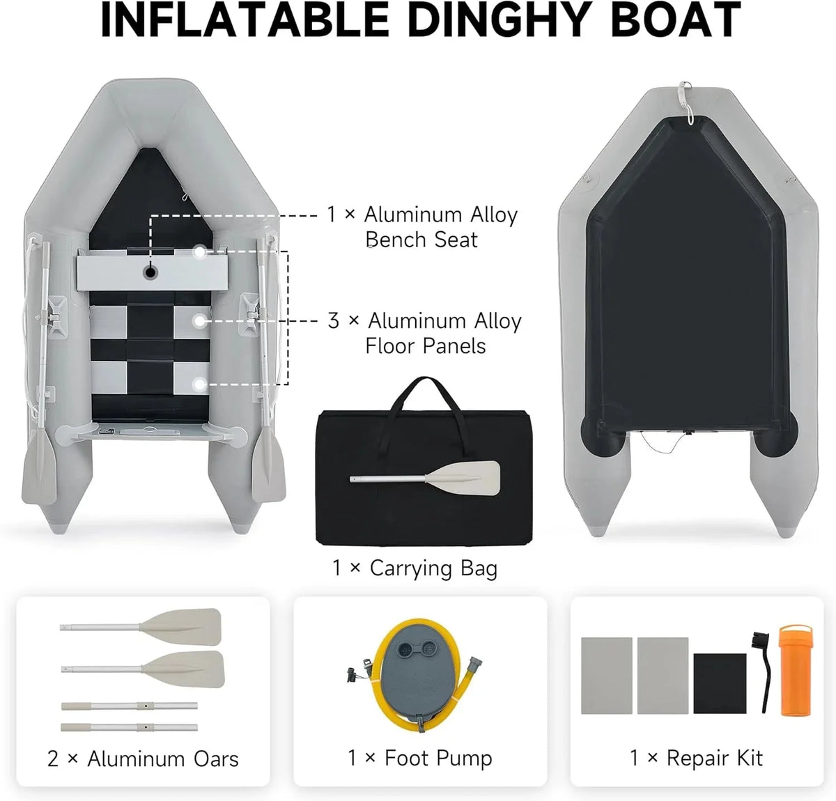 CREWORKS 7.5ft Inflatable Dinghy Boat, 2 Person 660lb Transom Sport Tender Boat with Pump Aluminum Oars Floor, Heavy Duty Inflatable Raft Kayak for Adults - image 7