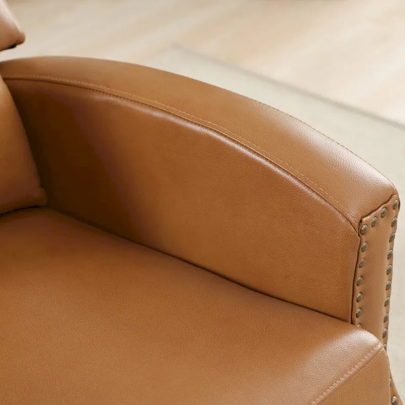 Authentic Leather Pushback Recliner with Adjustable Seat Back and Sturdy Wooden Legs - image 13