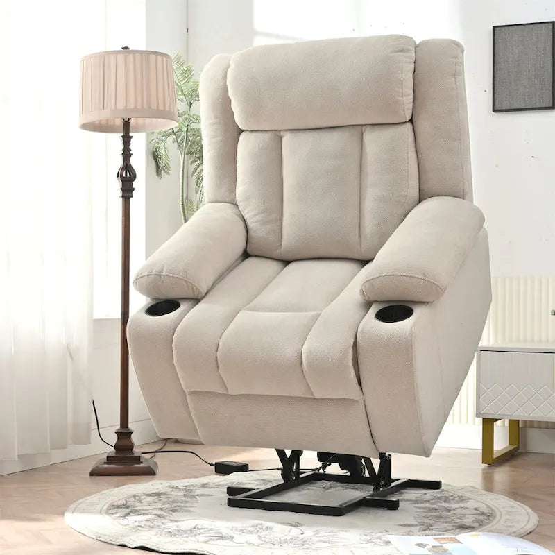 Elevated Recliner Chair for Seniors - Fabric Lift Chair with Extended Footrest, Dual Cup Holders, Side Pockets, and Remote Control - image 10