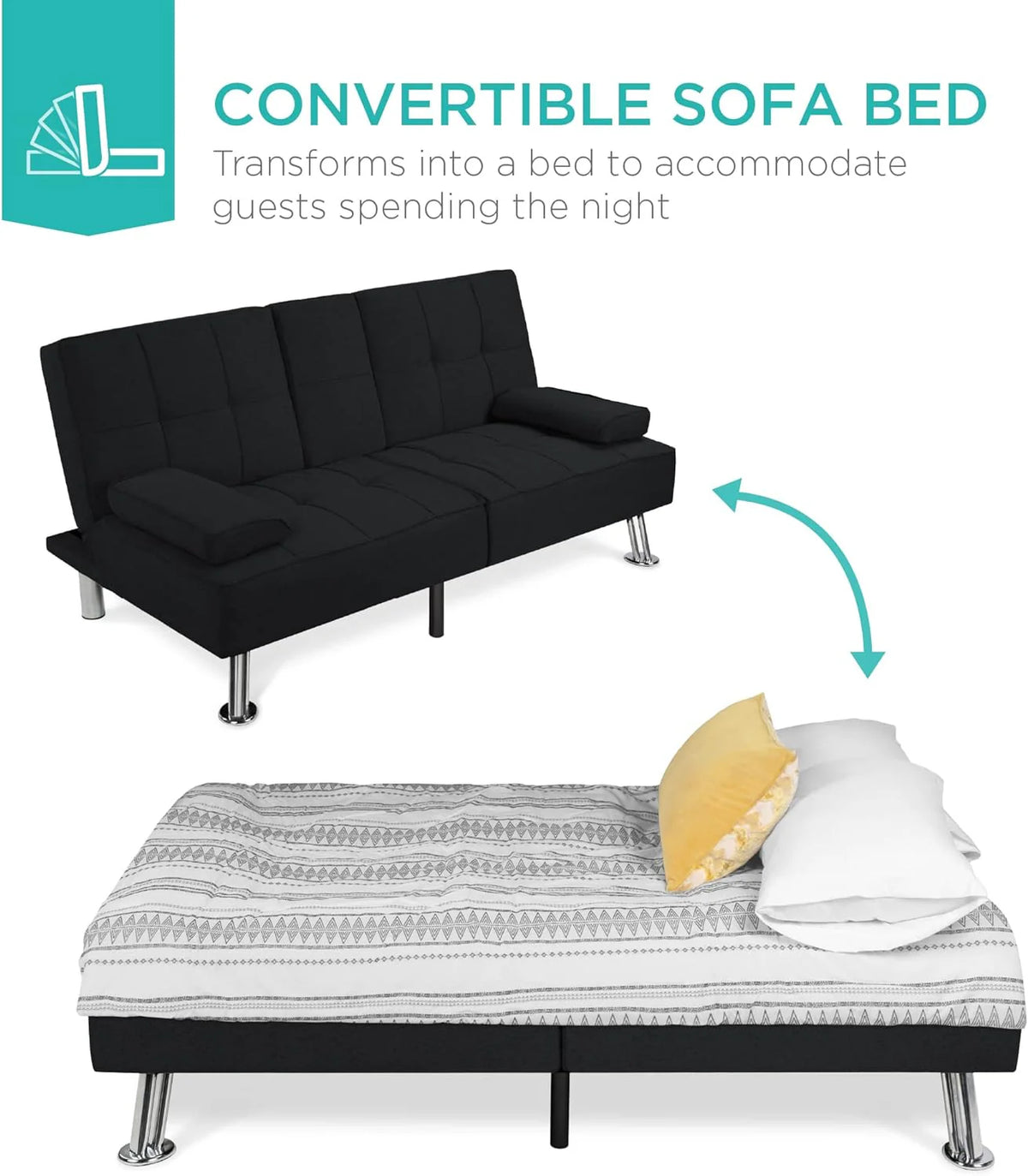 Best Choice Products Linen Upholstered Modern Convertible Folding Futon Sofa Bed for Compact Living Space, Apartment, Dorm, Bonus Room w/Removable Armrests, Metal Legs, 2 Cupholders - Gray - image 26