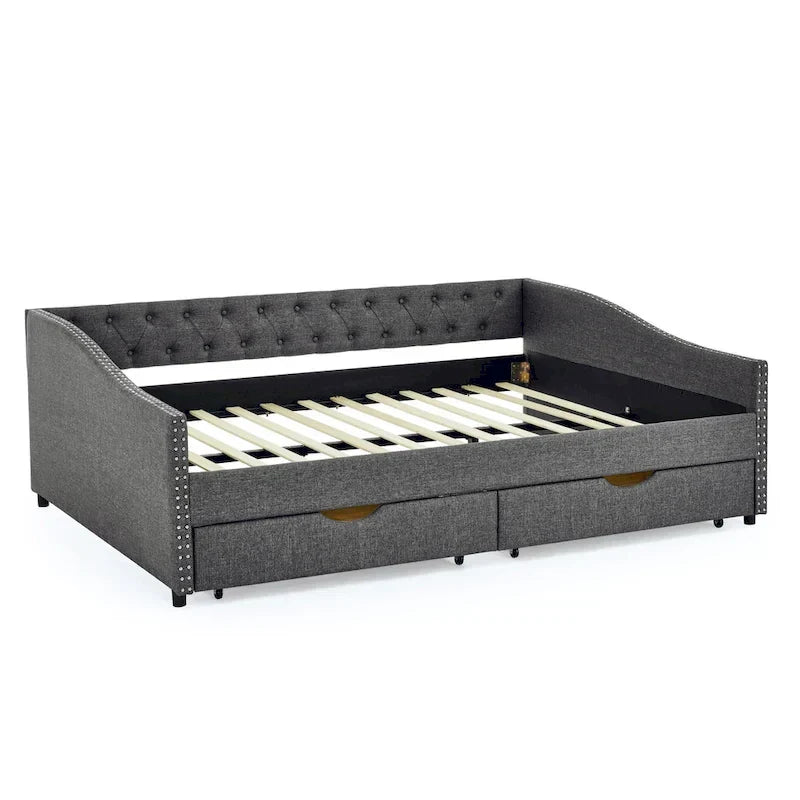 Upholstered Tufted Queen Size Daybed Sofa Bed with Storage Drawers - image 32