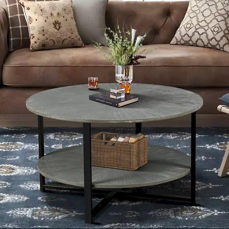 Two-Tier Round Coffee Table with Storage - image 8