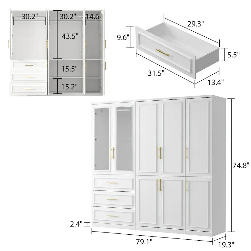 74.8-Inch Tall Large Modular Wardrobe Closet with Glass Doors - image 11