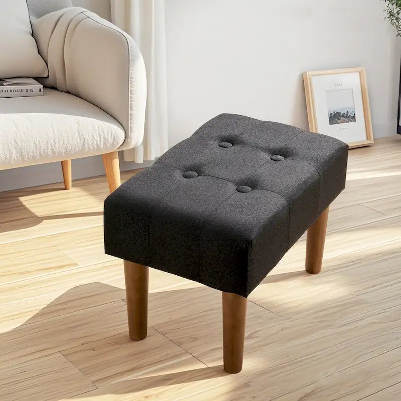 Set of 2 Small Linen Foot Stools with Legs - Rectangle Upholstered Ottoman Footrests - image 3