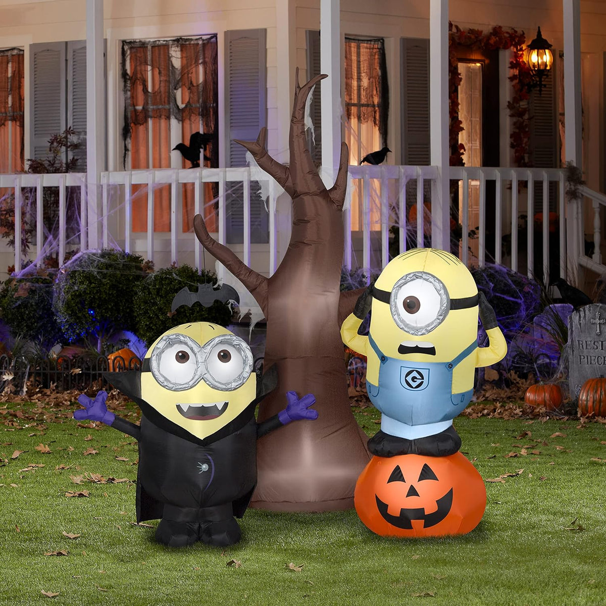 Air blowing minions with tree and pumpkin scene - image 2