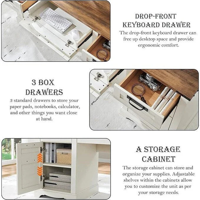 60 Farmhouse Executive Desk, Wood Home Office Desk, Computer Desk - image 9