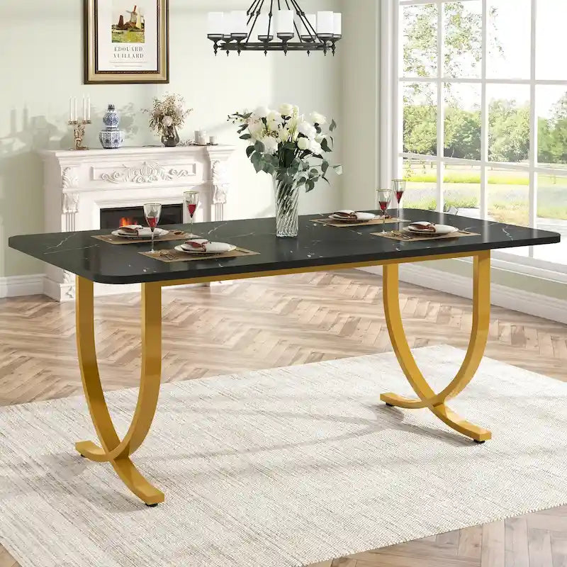 Modern 63-Inch Black Rectangular Dining Table for 4 to 6 People - image 2