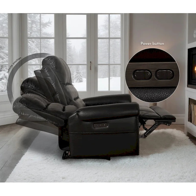 Authentic Leather Black Power Recliner Sofa Set: Loveseat and Recliner with Adjustable Headrest and Extendable Footrest - image 8