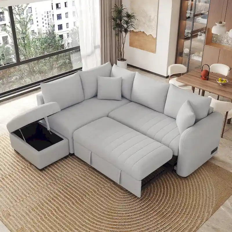 Roomfitters L-Shaped Sleeper Sofa with USB Ports, Power Outlets, and Versatile Storage Ottoman - image 2